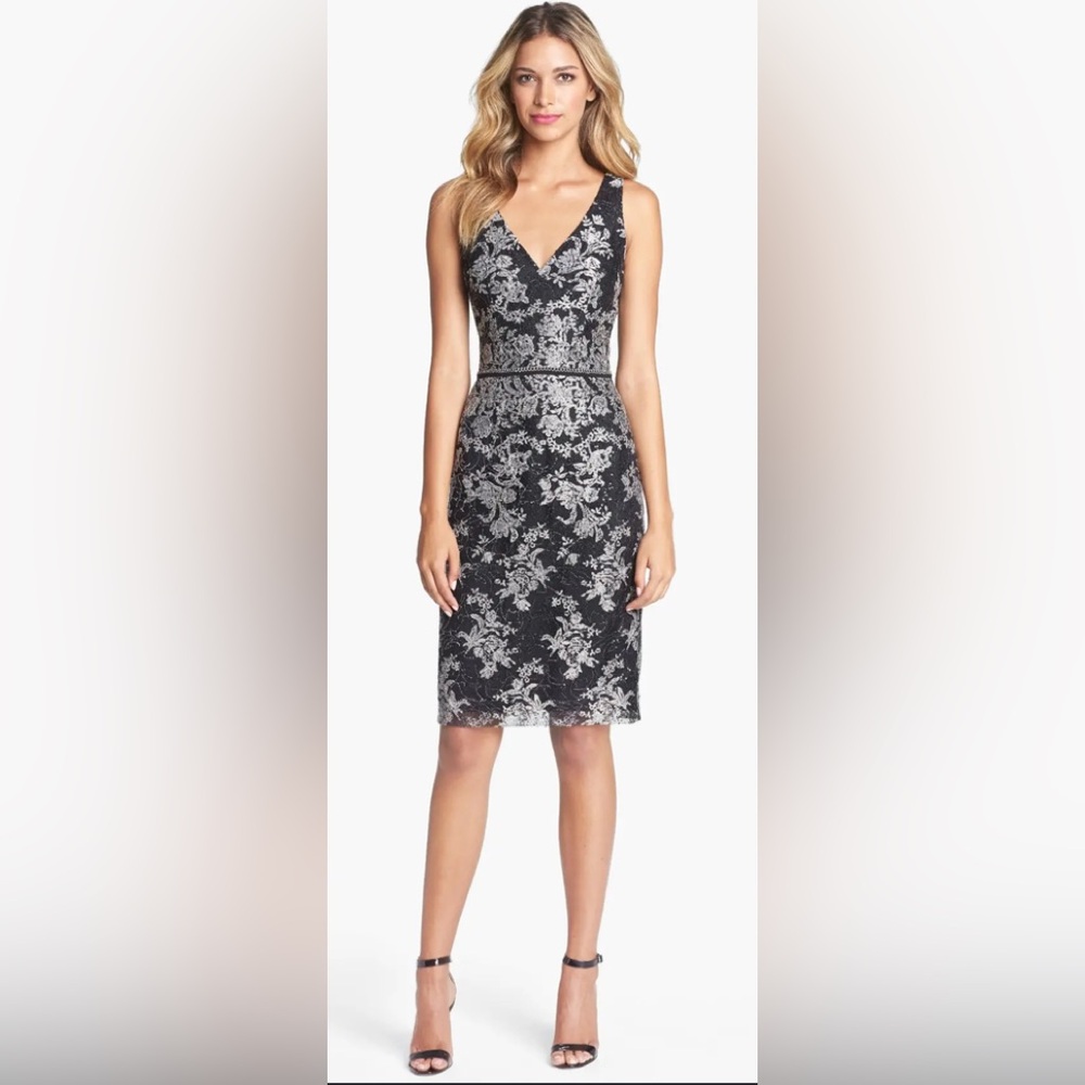 David Meister Metallic Lace Sheath Dress